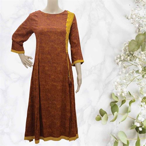 SHREE FROCK KURTI BROWN-MUSTARD -M