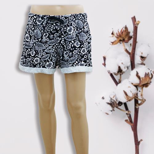 LADIES'S SHORTS- BLACK WHITE FLORAL PRINTED- FREE SIZE