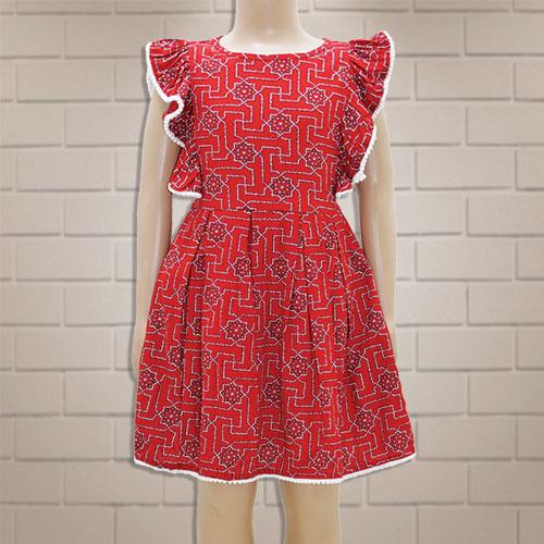 G.GIRL FROCK RED PRINTED- 4 Y