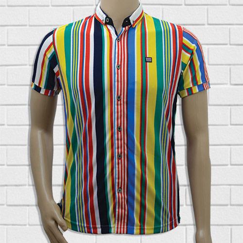 THAILAND CASUAL SHIRT WHITE- RED MULTI STRIPES - M