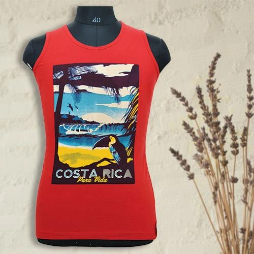 JOMO COSTA RICA HALF T-SHIRT RED PRINTED- FREE SIZE