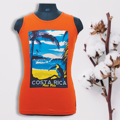 JOMO COSTA RICA HALF T-SHIRT ORANGE PRINTED- FREE SIZE