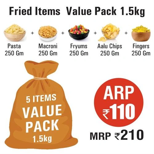 VALUE PACK : PASTA+MACRONI+FRYUMS+AALU CHIPS+FINGERS (EACH 250 GM)