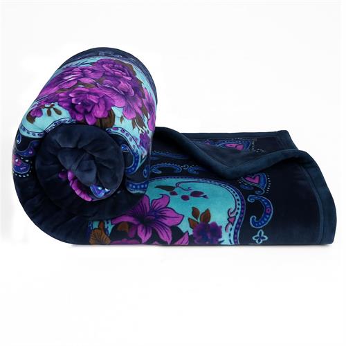 SUPER SOFT BLANKET DARK BLUE & PURPLE PRINTED - KING SIZE
