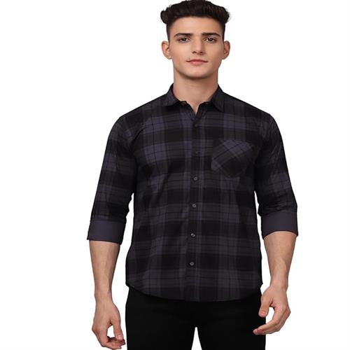 ZOOMMARK MENS SHIRT GREY BLACK CHECKS - L