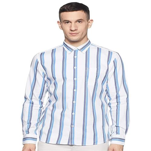 VINTAGE MENS SHIRT WHITE BLUE - L