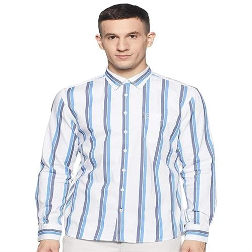 VINTAGE MENS SHIRT WHITE BLUE - L