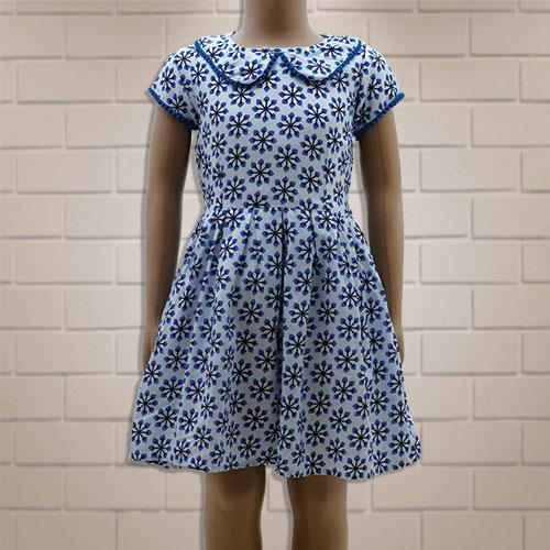 G.GIRL FROCK WHITE-BLUE PRINTED- 4 Y