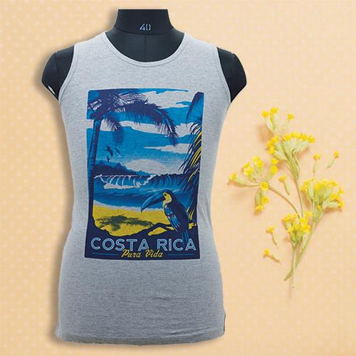 JOMO COSTA RICA HALF T-SHIRT GREY PRINTED- FREE SIZE