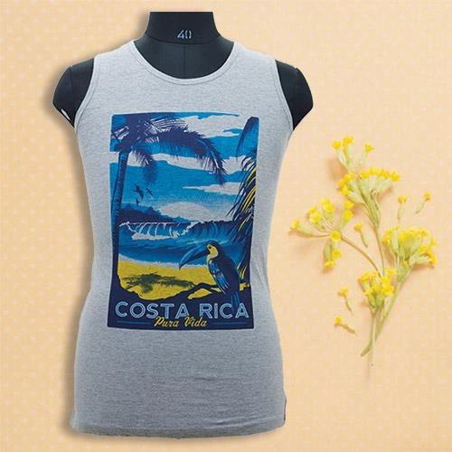 JOMO COSTA RICA HALF T-SHIRT GREY PRINTED- FREE SIZE