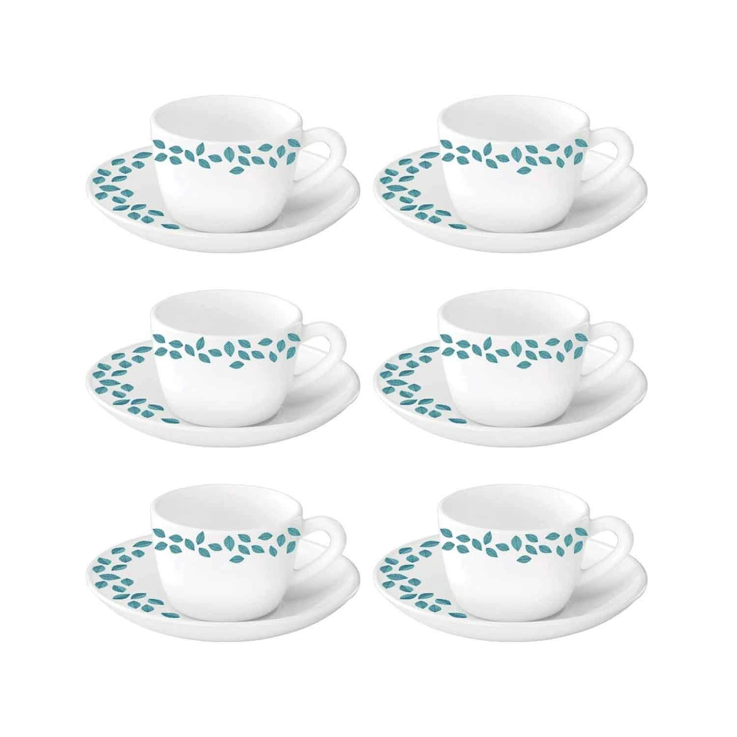 LARAH BY BOROSIL CUP SAUCER SET 12PCS 14CL BLUE LEAVES