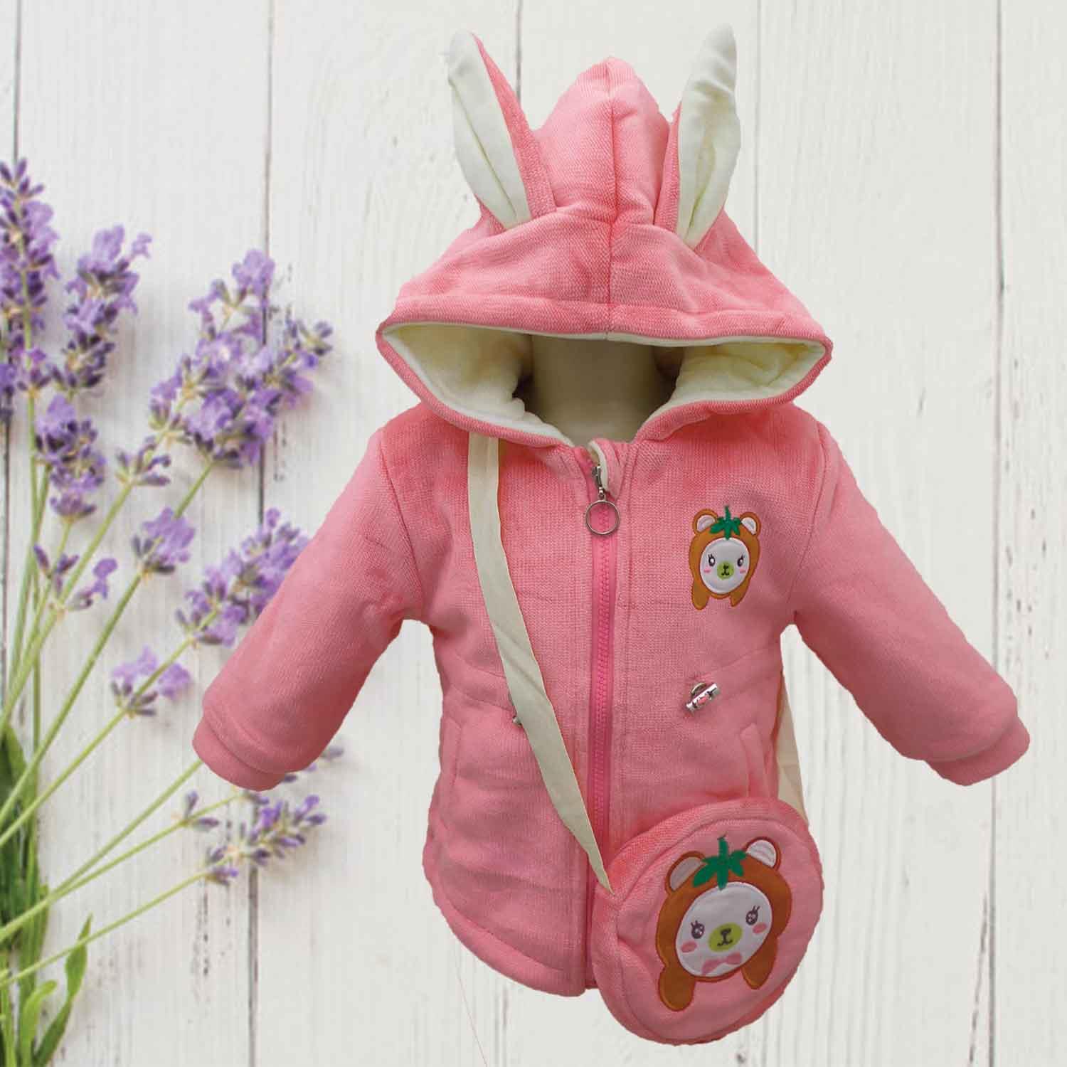 KIDS GIRL JACKET WITH BAG PINK SIZE-L