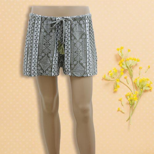 LADIES'S SHORTS- GREY-WHITE PRINTED- FREE SIZE