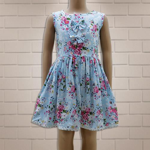 G.GIRL FROCK SKY BLUE FLORAL PRINTED- 4 Y